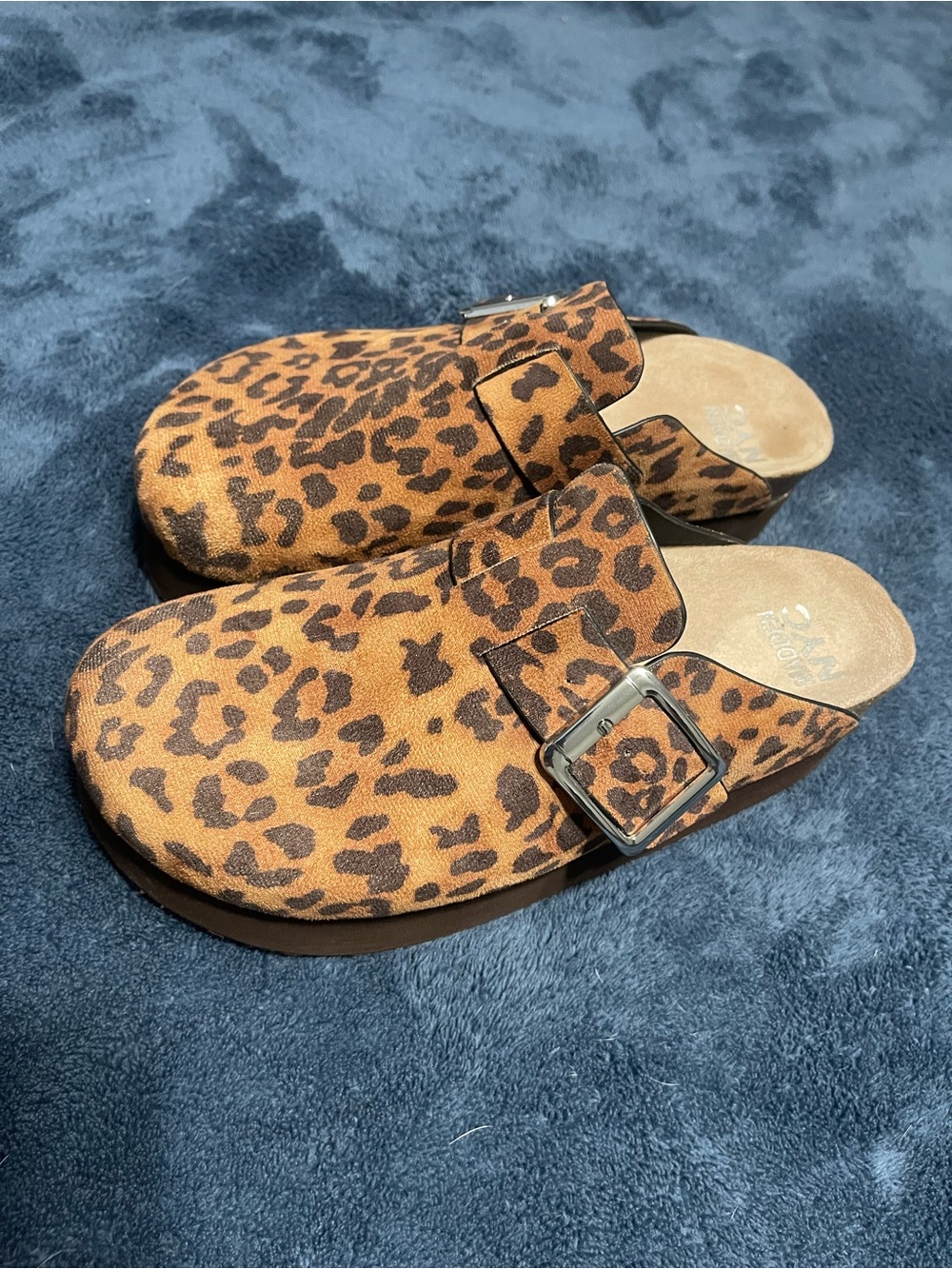 Leopard Print Buckle Platform Clogs - Slip-On Mules